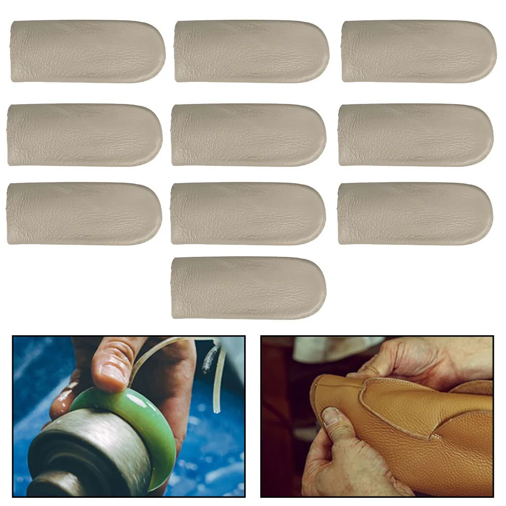 10pcs Cowhide Finger Cot for Sanding Carving Sewing and Craft Activities with Natural Toughness and Skin-Gentle Feel