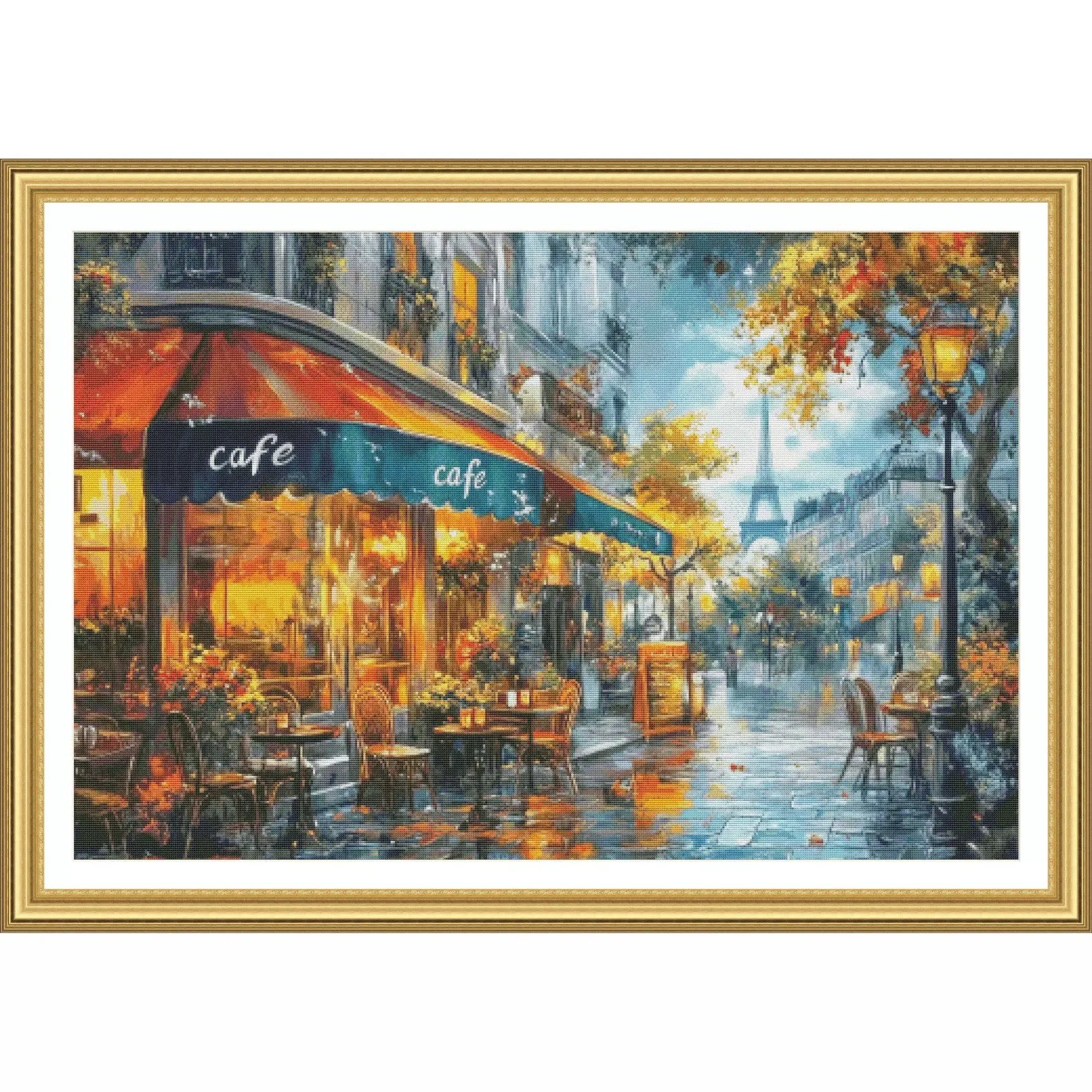 

ZZ7856- Rainy Coffee Shop 11CT 14CT 16CT Print Canvas Cross Stitch DIY Set Kit Needlework Embroidery 134Colors