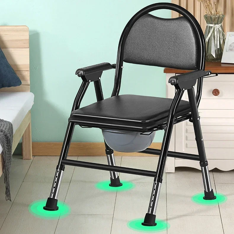 

A Foldable Toilet Seat Chair Adjustable Soft Adult Commode Heavy Portable Duty For Elderly Pregnant Removable No-Slip Feet