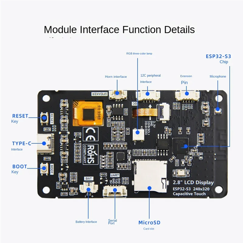 B04C-ESP32-S3 Voice Chat Module AI Development Board For Xiaozhi 2.8Inch LCD Wifi Bluetooth TFT Module
