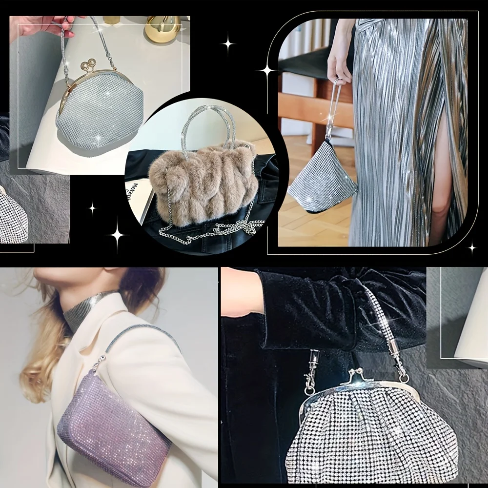 1-2Pcs Rhinestone Purse Chain Strap Replacement 11.8inch Short Crystal Bag Handle Sparkly Wallet Straps Bag Parts Accessories