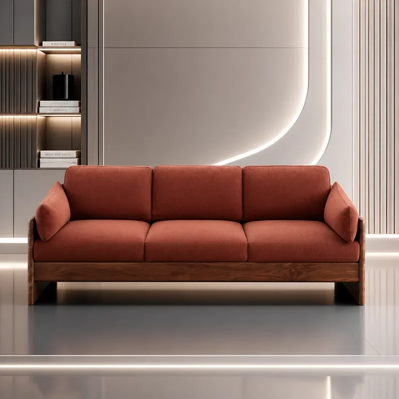 Medieval Light Luxury Log Sofa Bed Simple Living Room Small Apartment Three Person Arhat Bed Ash Wood Retro Sofa