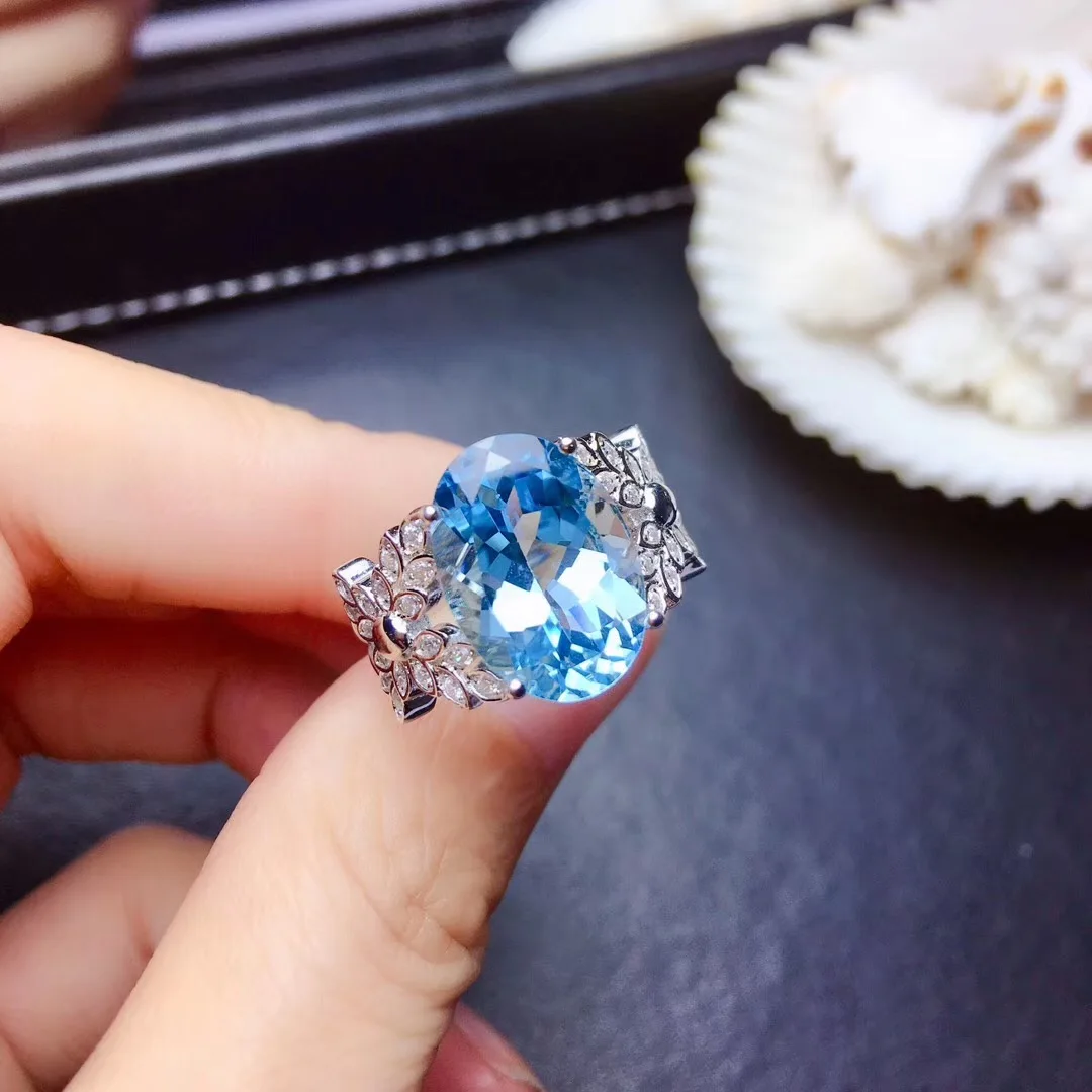 

Luxury Topaz Ring for Party 10mm*14mm 6ct Natural Topaz Silver Ring 18K Gold Plating Silver Toipaz Jewelry