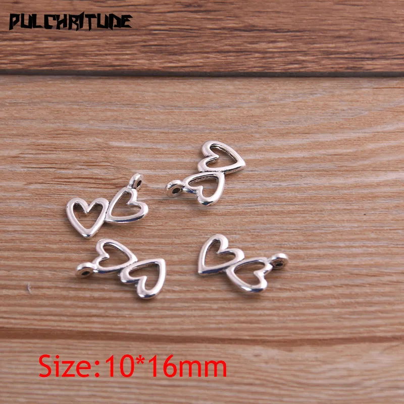 30pcs 10*16mm Ancient color Metal Zinc Alloy Double Herat Charms Fit Jewelry Love Pendant Charms Makings