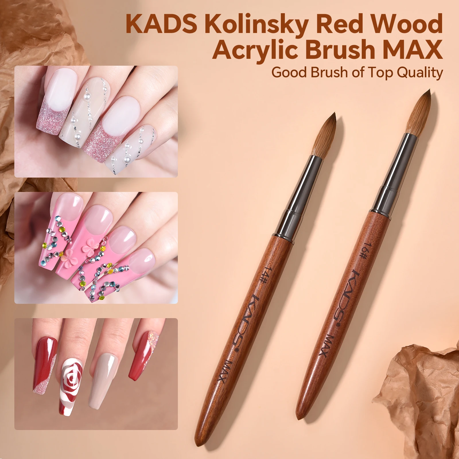

Acrylic Red Wood Nail Brush 100% Kolinsky Sable Professional Nail Art Brush Gel Painting KADS Manicure Tools 4#16#