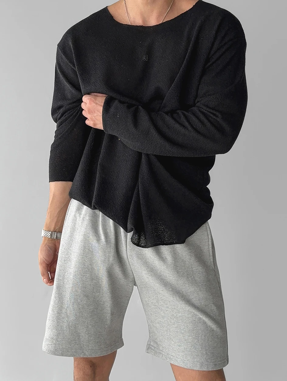 Outdoor Climbing Sport Hollow out Sun Protection Loose Long Sleeve Ice Silk Mesh T-Shirt Men\'s Low Collar Fitness Training