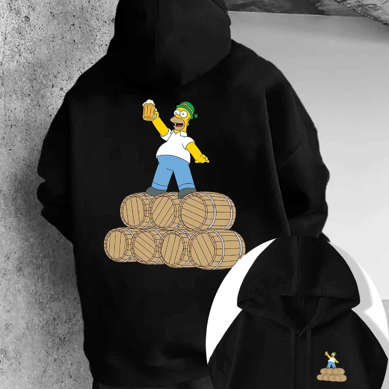 Sudadera con capucha de colaboración autorizada de Simpson: una sudadera con capucha de otoño e invierno para hombre con un patrón de cubo de Simpson, que ama la cerveza