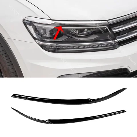 Для VW Tiguan MK2 R-Line 2017-2021 передний бампер фары брови центральная решетка противотуманные фары черные молдинговые полоски наклейки отделка