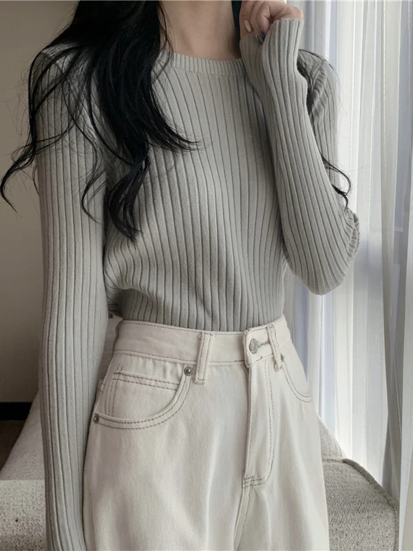 

Women's Knitted Long Sve round Ne Base irt Slim Fit Casual Sle Inner Wear Pure Color Autumn Winter New Arrival