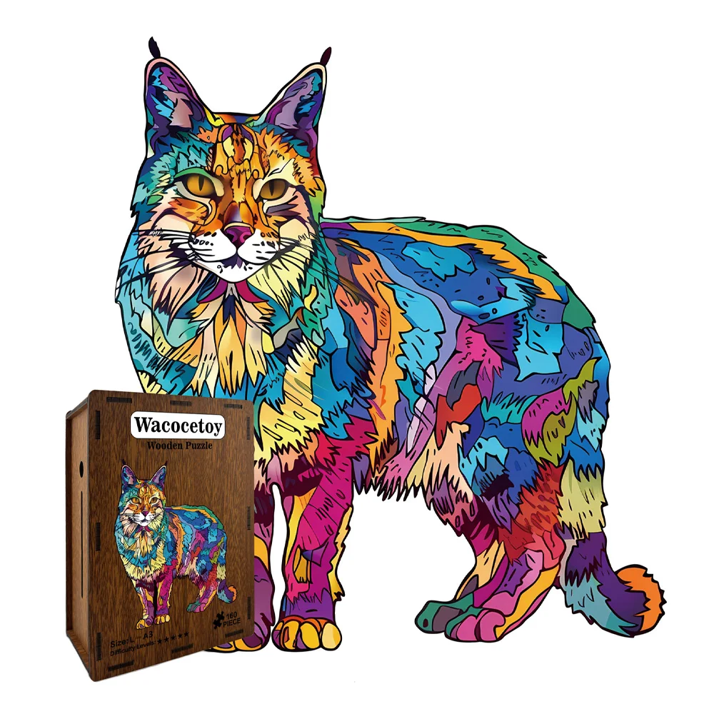 

Wooden Irregular Lynx Cat Puzzle High Difficulty Stress Relief Jigsaw Toy for Adults DIY Room Ornaments HG106