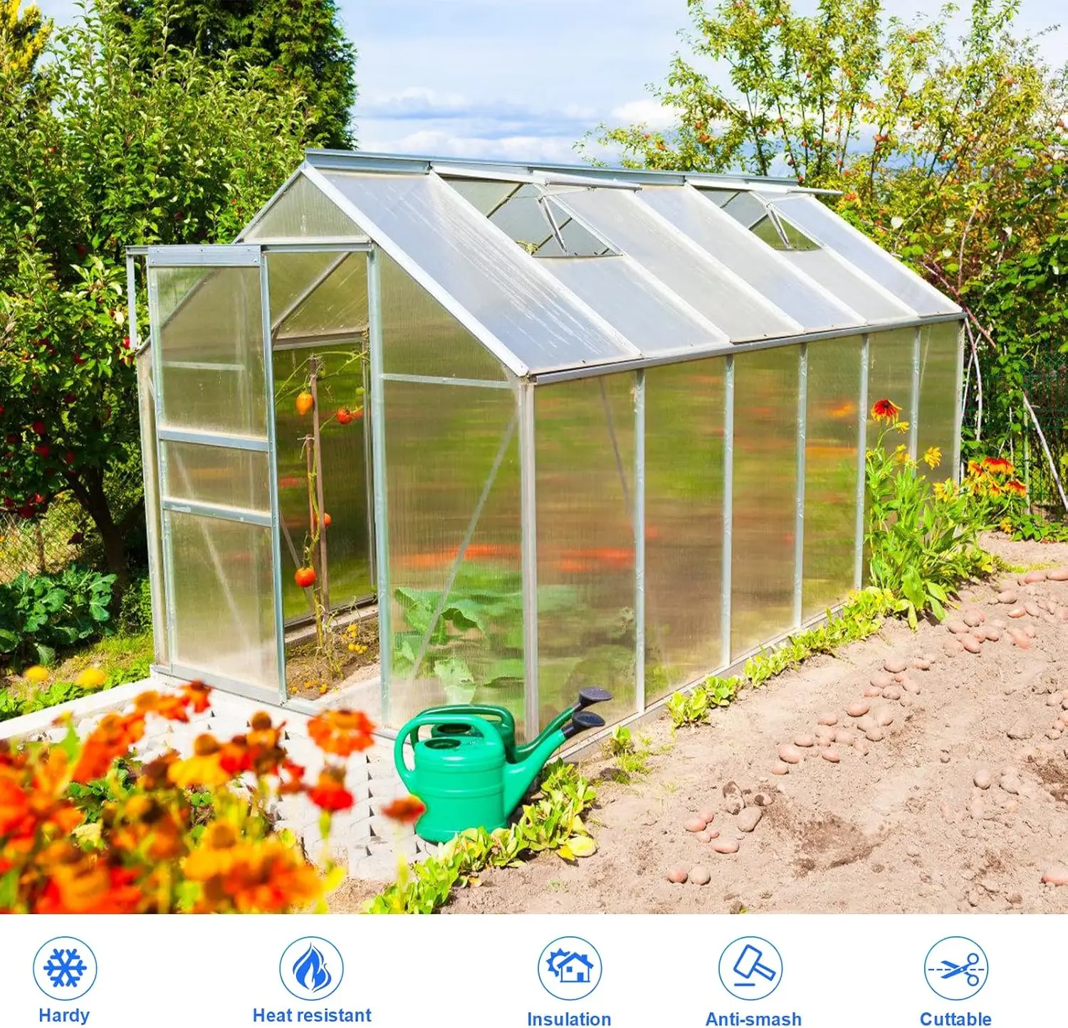 Twin Wall 8mm 5 Pcs Polycarbonate Greenhouse Panels 4' X 2' Polycarbonate Panels Clear UV and Waterproof Polycarbonate