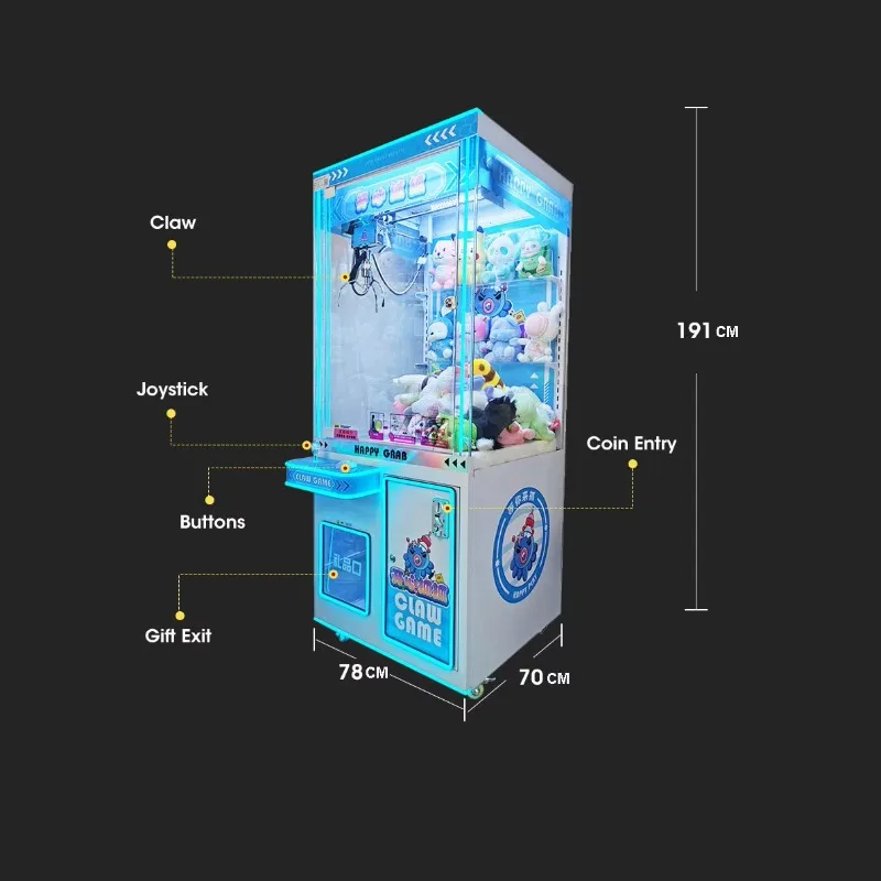 Coin LED Doll Claw Machine for Gift Shop Park 220V US Plug Commercial Arcade Game Custom