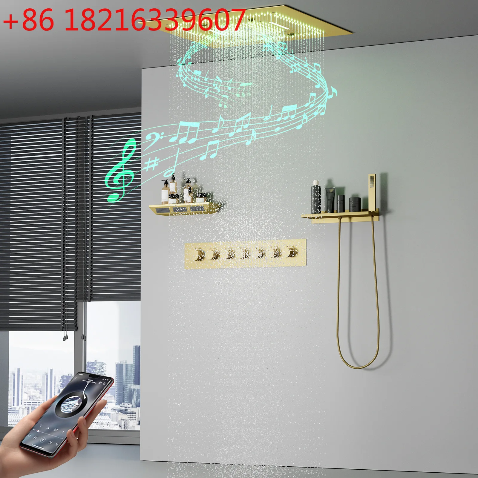 Deluxe LED music shower set embedded concealed thermostatic shower side spray shower