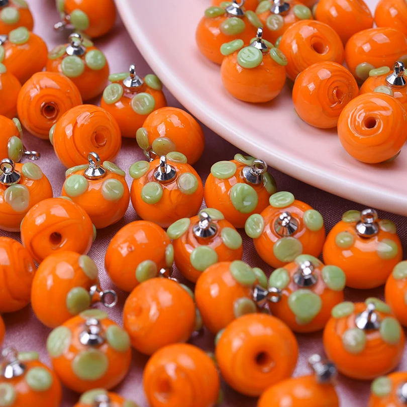 6Pcs/Lot Mixed Cute Glass 3D Fruit Persimmon Lampwork Charms Handmade DIY Women Earrings  Bracelet Jewelry Making Ornament Bulk