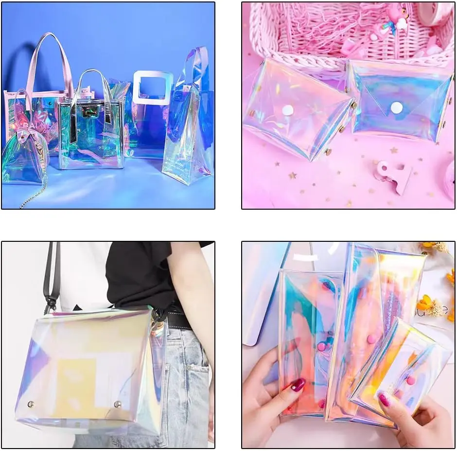 138x15cm Holographic Transparent Film Mirror Laser Iridescent TPU Vinyl Waterproof DIY Hair Bows Sewing Patchwork 0.4mm