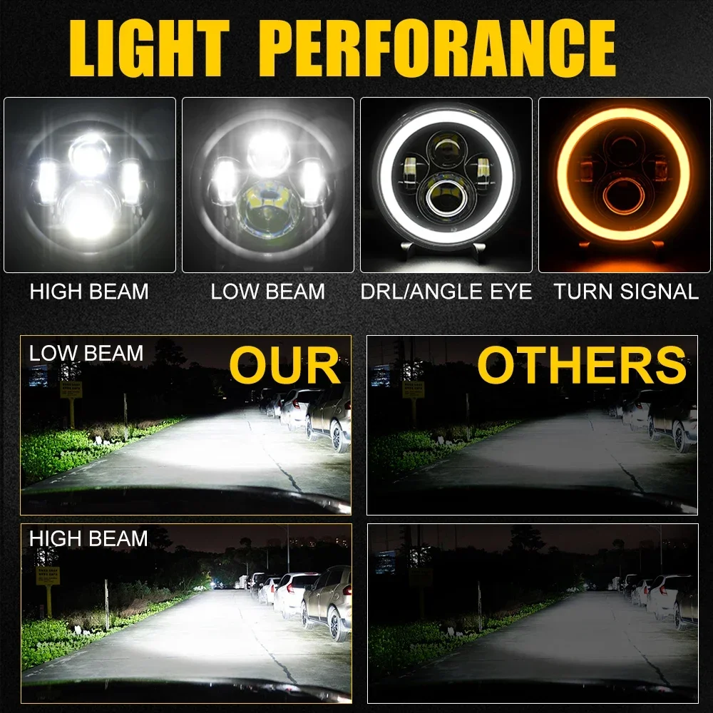 2pcs Universal 7 Inch Led Car Motorcycle Headlight DRL H4 Headlamp For Harley BMW Yamha Honda 7