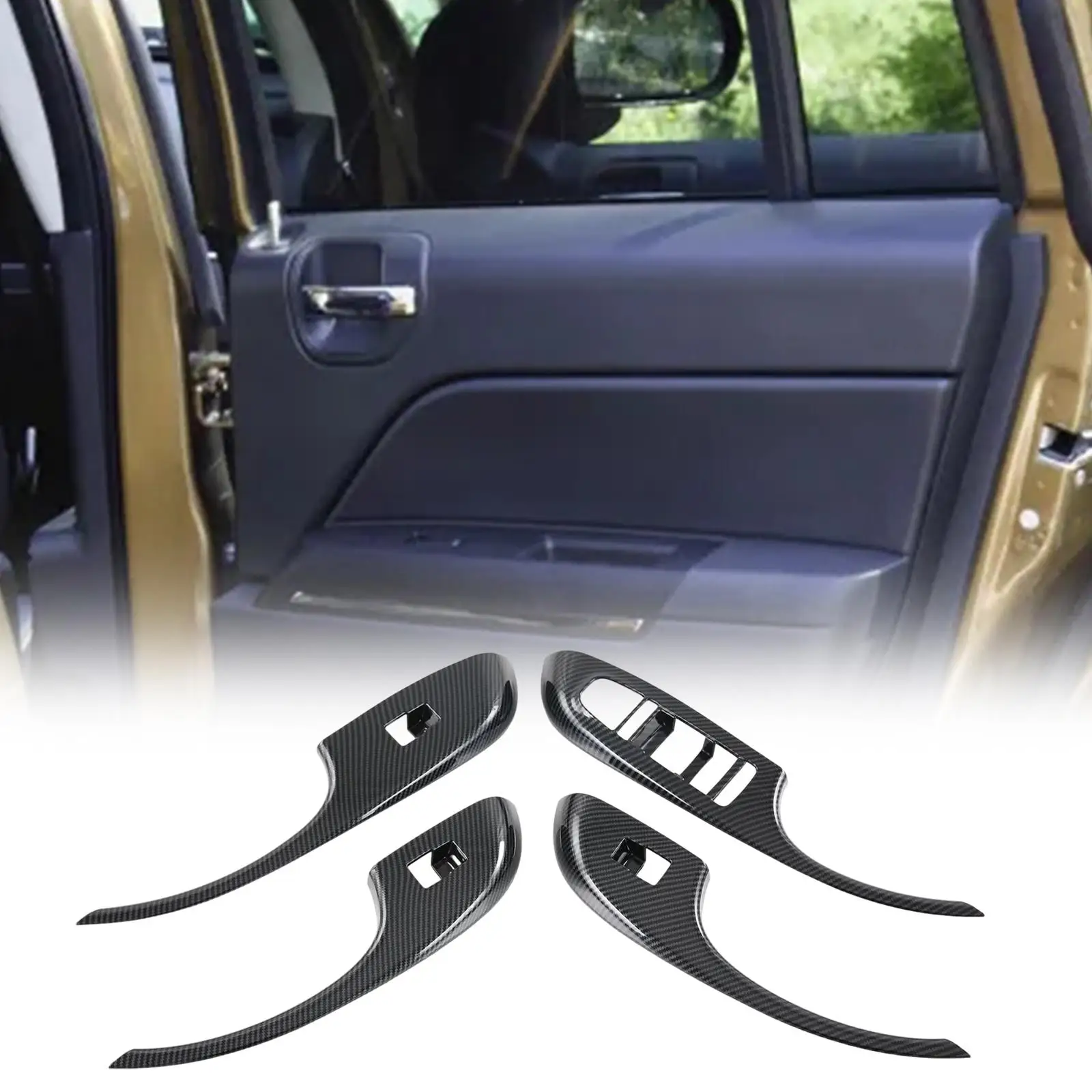 Car Window Lift Switch Cover Carbon Fiber Door Armrest Window Lift Button Panel Frame Cover Premium Window Switch Panel Decor