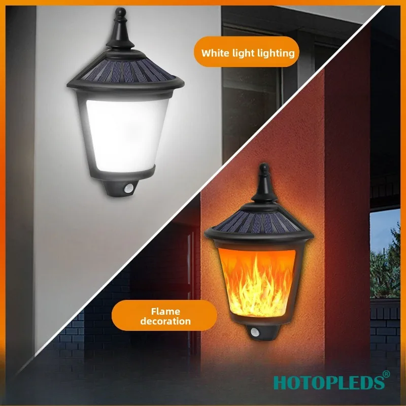 

Solar Wall Lamp LED Flame Wall Lamp Always on Induction Outdoor Garden Decoration Highlight Lighting Integrated Street Lamp