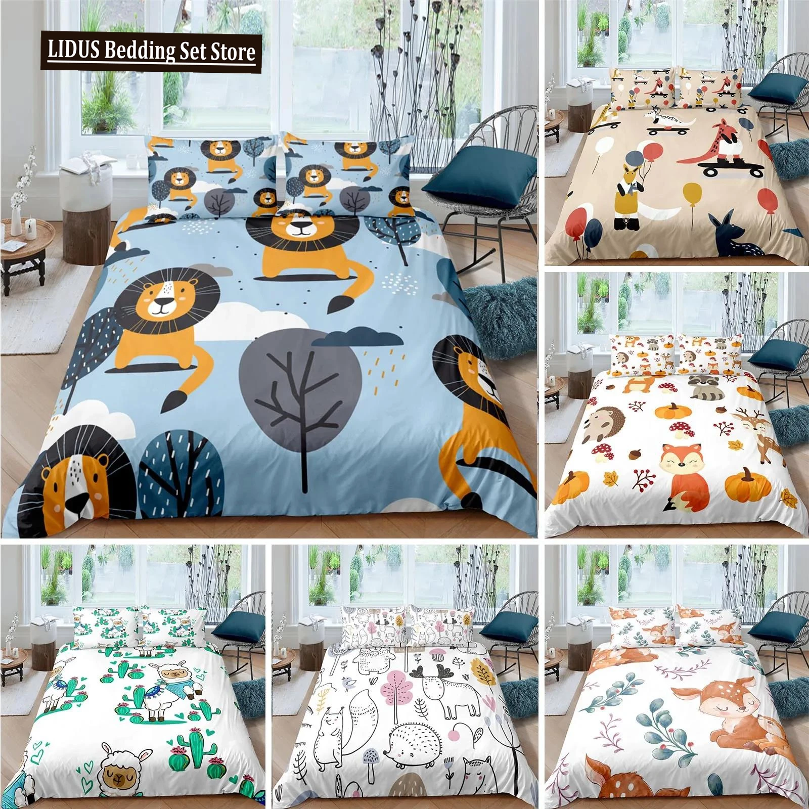 

Nordic Bed Cover Duvet Cover King Queen Cartoon Animal Bedding Set Double Twin Full Queen King Adult Kids Bedclothes Quilt Cover