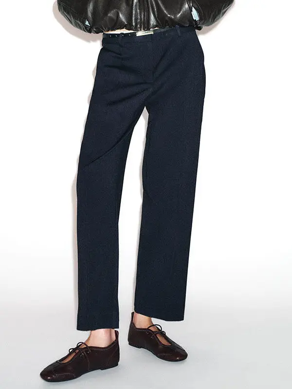 

Женские брюки прямого кроя Slim Fit с поясом, универсальные длинные брюки, модные повседневные брюки Весна 2026