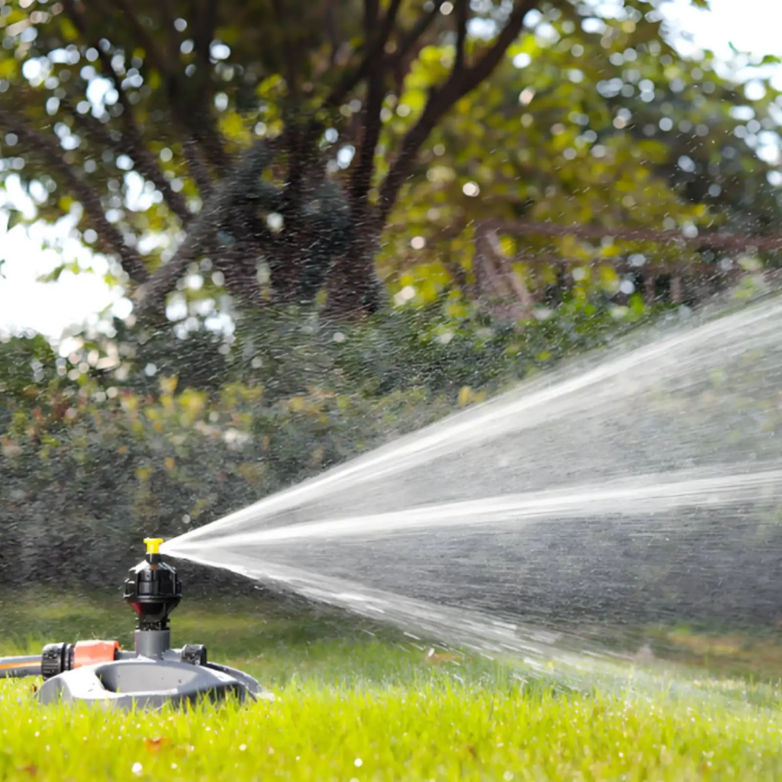 Garden Irrigation Sprinkler with Rotating Head for Lawn Care and Vegetable Patch Watering with Spike Base