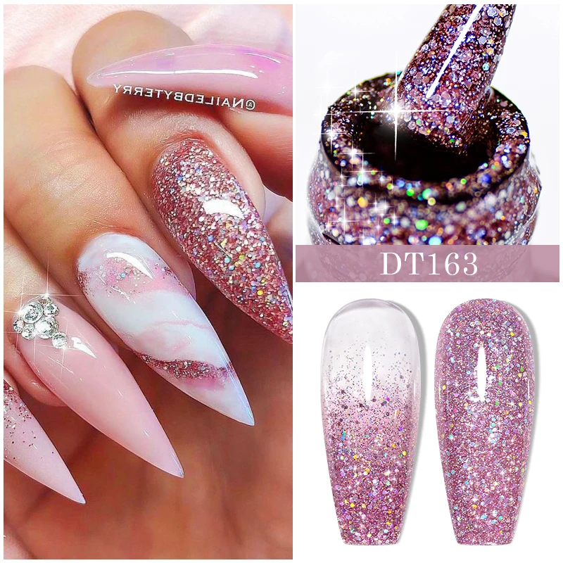 7ml Glitzer Gel Nagellack holor graphische Glitzer Nagel Gel funkelnde Pailletten semi permanenter Lack UV-Gel Nägel Kunst DIY einweichen