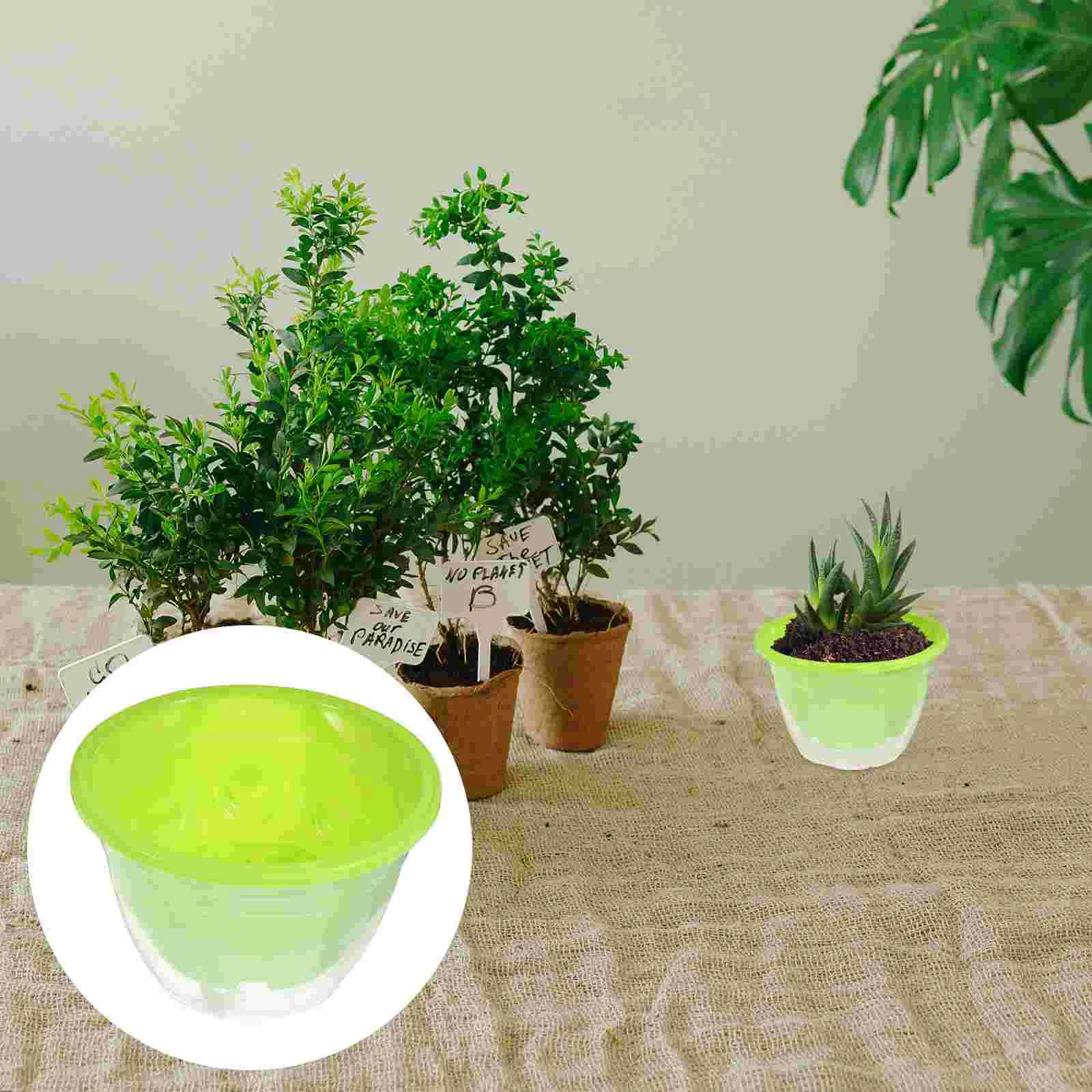 

6 Sets Flower Pots Green Dill Home Plant Container Plastic Automatic Watering Planter