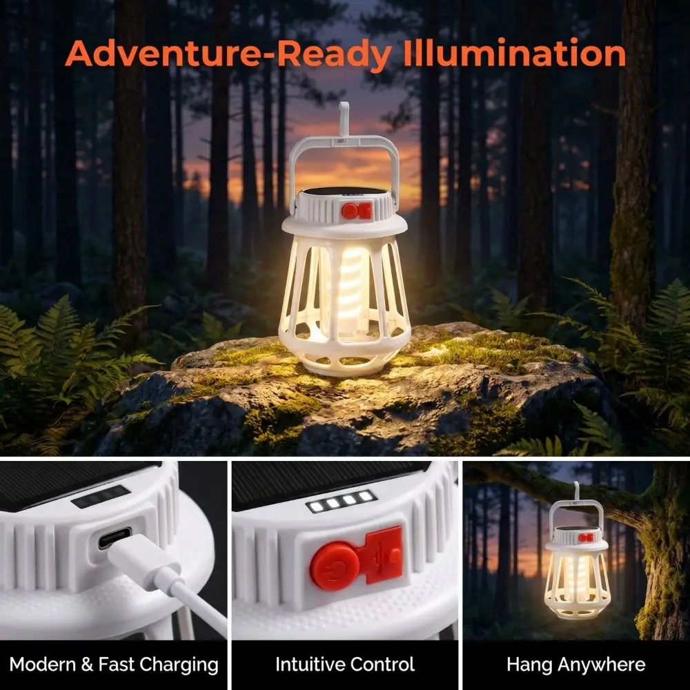 LED Light Solar Powered Light Ultra Bright Multi Functional Camping Light IP55 Waterproof Handheld Design Hanging Lantern