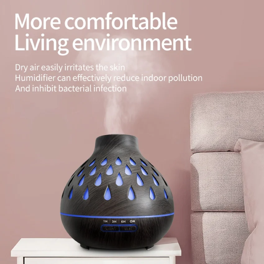 جودة مستقرة قطرة الماء جوفاء التدريجي المرطب فواحة عطور ملونة مصباح ليد الخشب الحبوب ناشر رائحة للمنزل مكتب