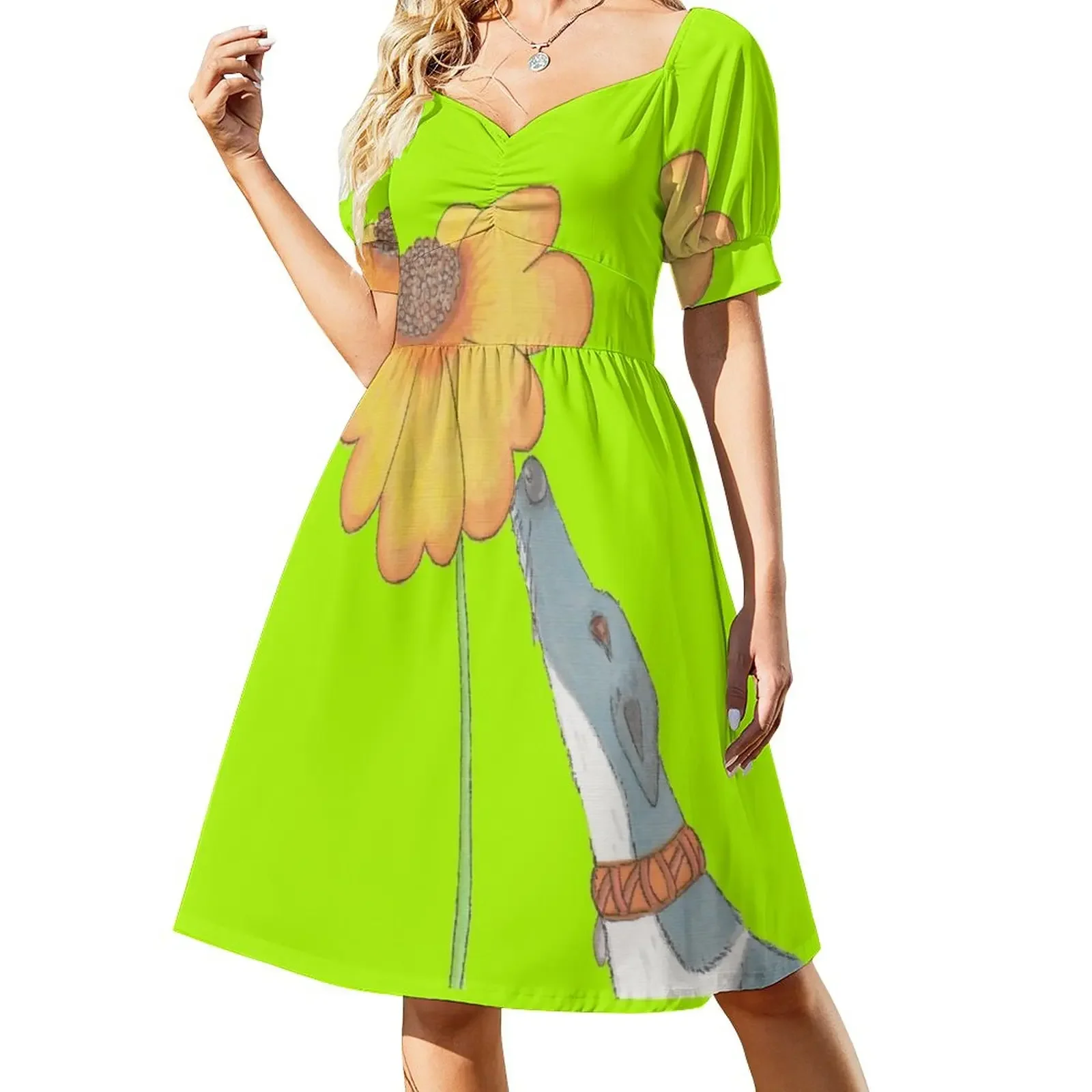 

Copy of Just Sniffing Sunshine Green Background Short-Sleeved Dress Evening dresses beach outfits for women