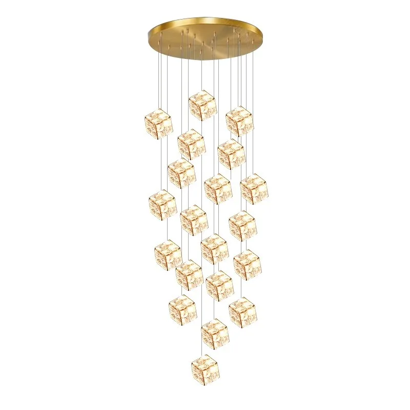 

French medieval stairwell long chandelier American retro duplex villa living room empty lof apartment lamps