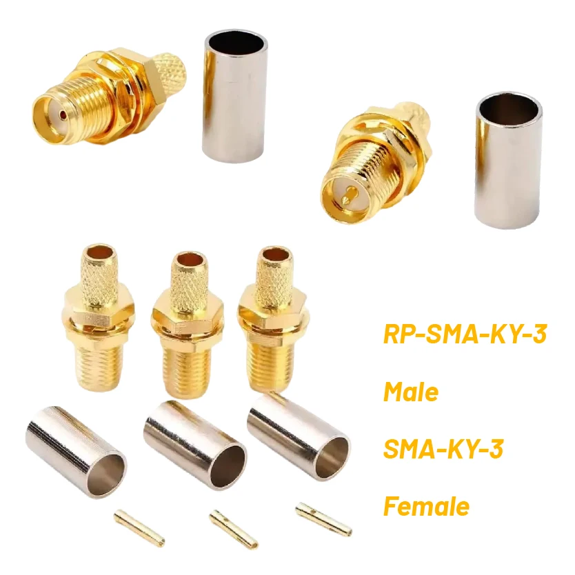 

RP-SMA-KY-3 Male Female Bulkhead Crimp for RG58 RG142 SYV50-3 Cable RF Coaxial Connector