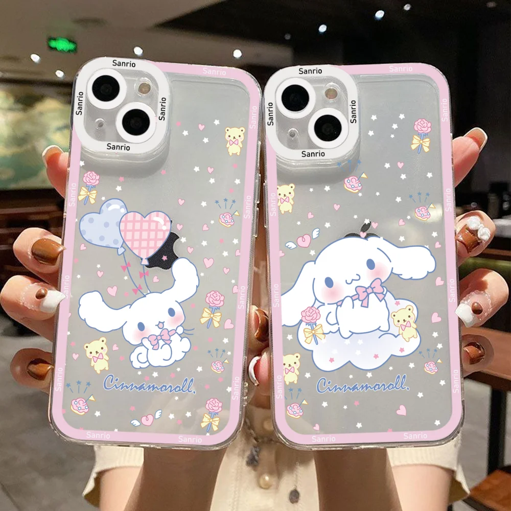 Kuromi Cinnamoroll Phone Case For iPhone 15 14 13 12 11 Mini Pro Max X XR XSMax 6S 6 7 8 Plus SE20 Transparent Cover