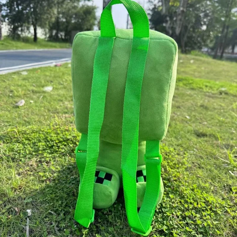 Popular Pixel Game Creeper Character Crawling Monster Anime Plush Doll Large Capacity Backpack Soft Bag Stuffed Periphery Gifts view 3