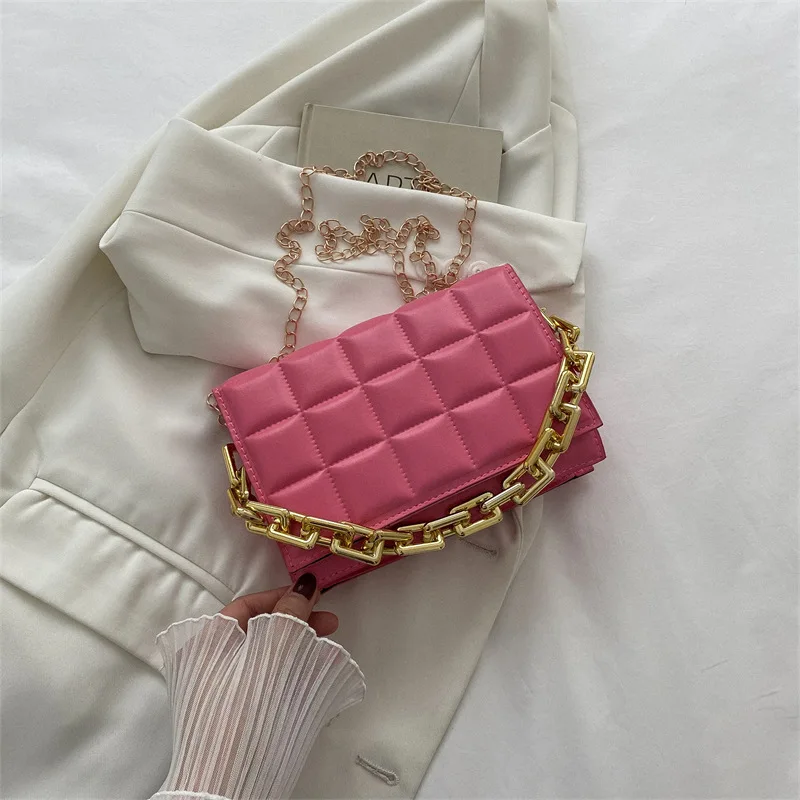 2023 New Simple Classic French Style Women\'s Crossbody Bag Bright Colorful Diamond Lattice Leather Metal Chain Handbag Wholesale