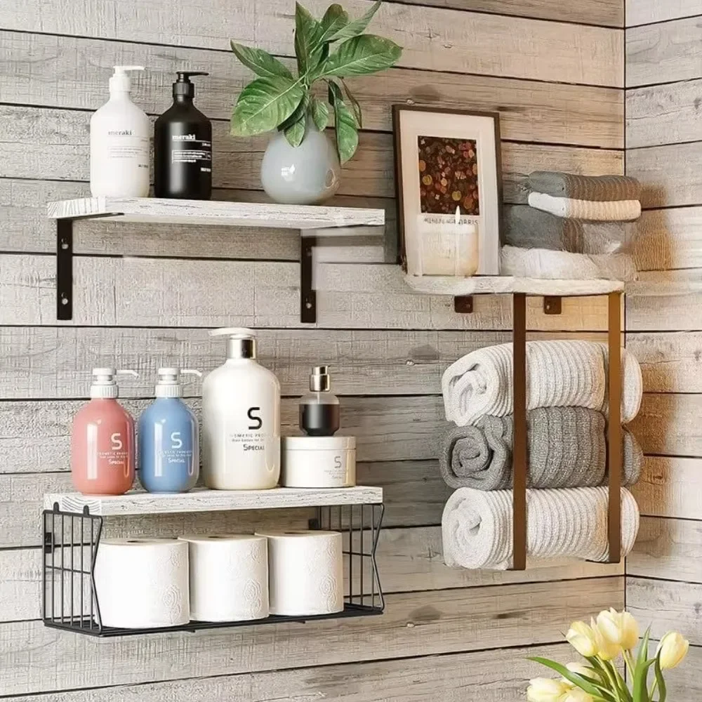 Bathroom Towel Rack Multipurpose Space Saving Storage Rack Non Porous Wall Hanging Under Woodiness Large Capacity Storage Racks