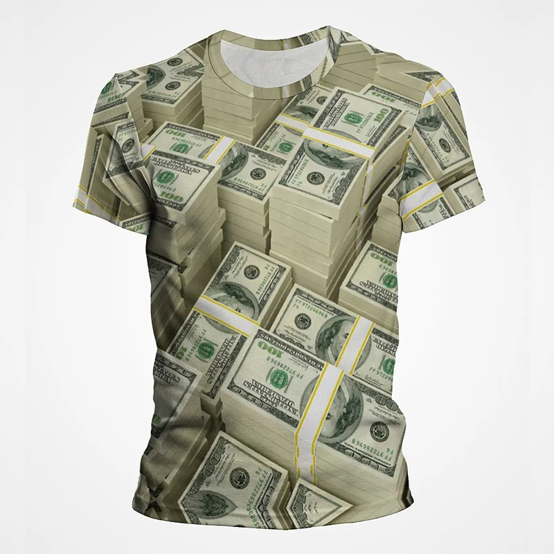 تي شيرت مطبوع عليه فاتورة الدولار الأمريكي والمال الخيالية تي شيرت برسومات الدولار الأمريكي للرجال تي شيرت ريترو ملابس غير رسمية قابلة للتنفس تي شيرت #4