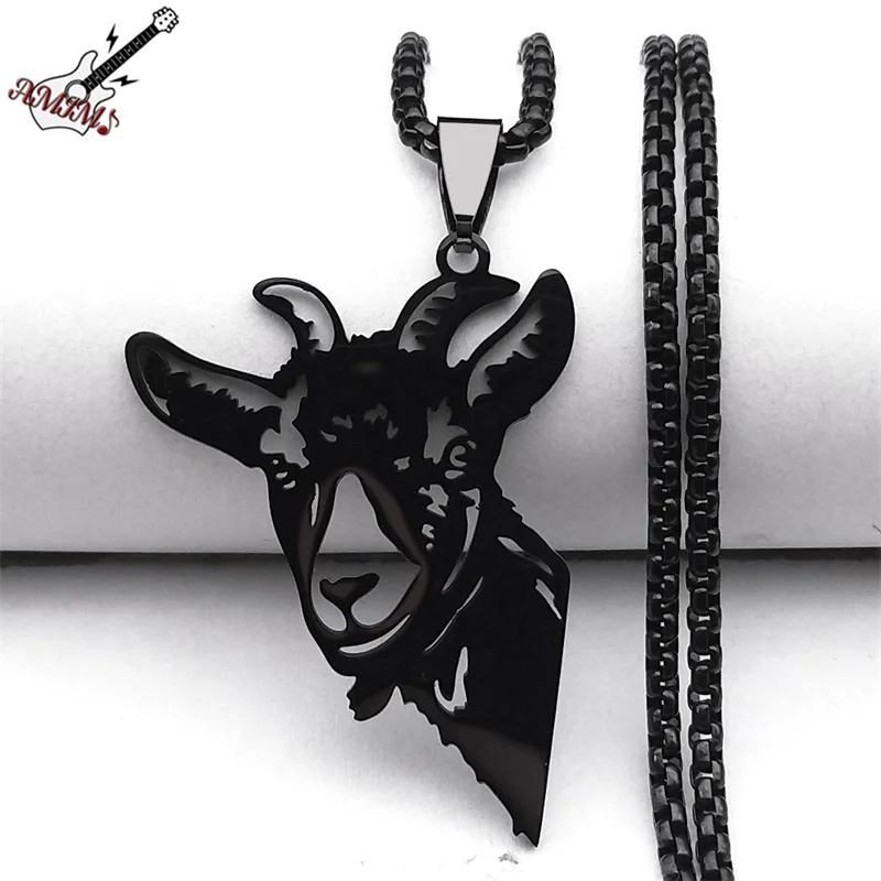 

Punk Goat Sheep Head Hollow Pendant Necklace for Women Men Stainless Steel Black Color Male Animal Chain Jewelry colar NZZZ524S0