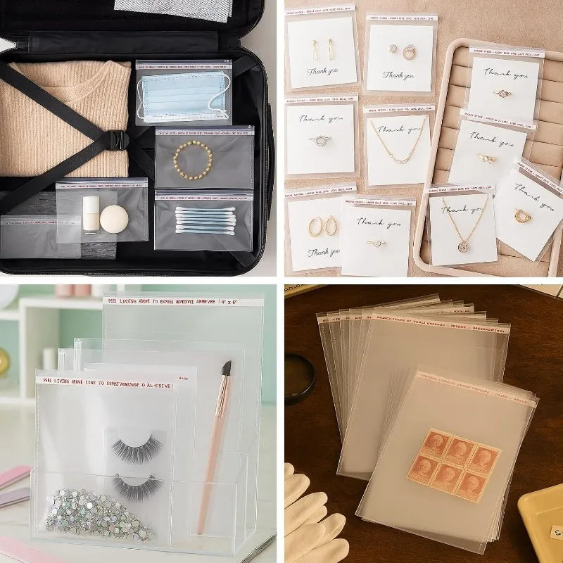 100 Stück transparente, selbstklebende OPP-Beutel, wiederverschließbare, durchsichtige Cellophan-Verpackungsbeutel für Schmuck, Accessoires, Süßigkeiten, Kekse und Geschenke. – Detail 4