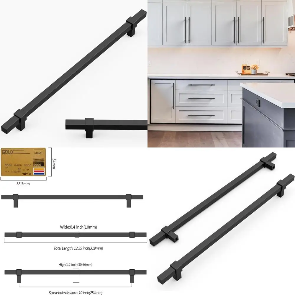 

Матовый черный, 10 шт., 10-дюймовые ручки для кухонного шкафа с центральными отверстиями 254 мм для ручек и ящиков шкафа