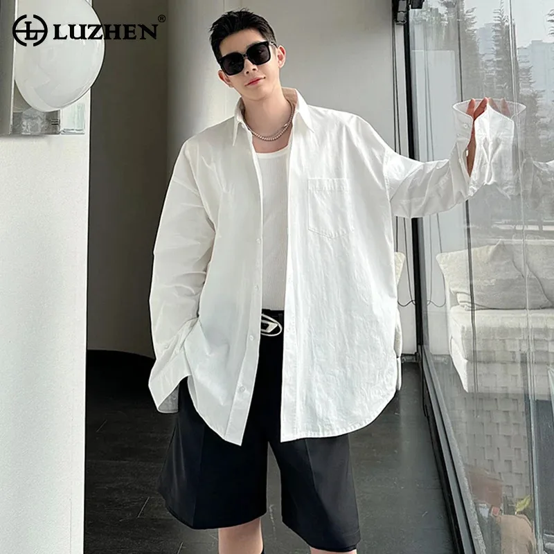 

LUZHEN Spring Trendy Loose Long Sleeve Shirts Men's 2024 New Fashion Elegant Shoulder Pad Design Korean Solid Color Tops LZ3373