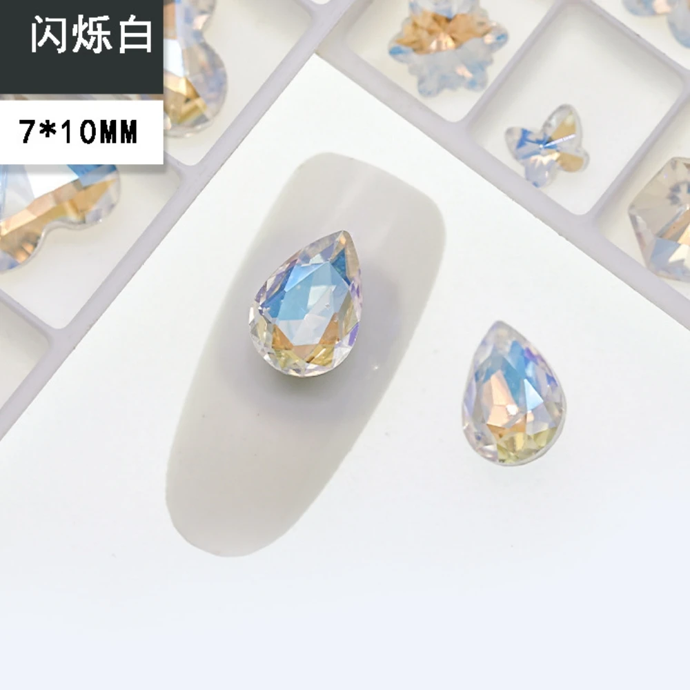 أظافر بيضاء لامعة ماسية ، قاع مدبب ، فلاش فائق ، دهون فأس القلب ، فن مربع ، إكسسوارات ديكور ، K9 #5