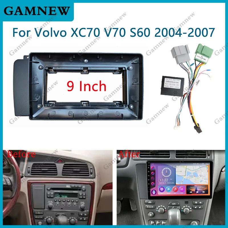 Adaptador de Fascia de marco de coche de 9 pulgadas, decodificador de caja Canbus, Kit de Panel de montaje de tablero de Radio Android para Volvo XC70 V70 S60 2004-2007