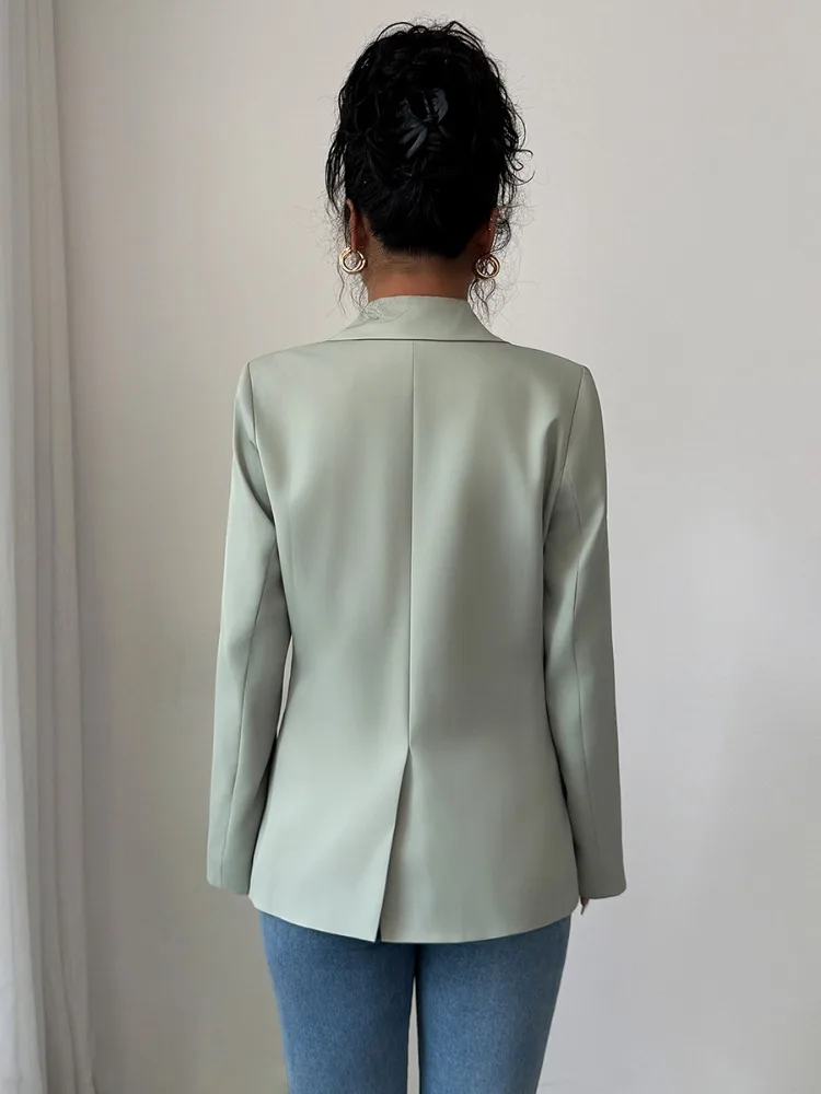 Uoozee Women's Solid Color Office Work Blazer Jackets Long Sleeves Notched Collar Loose Single Button Urban Casual Outerwear