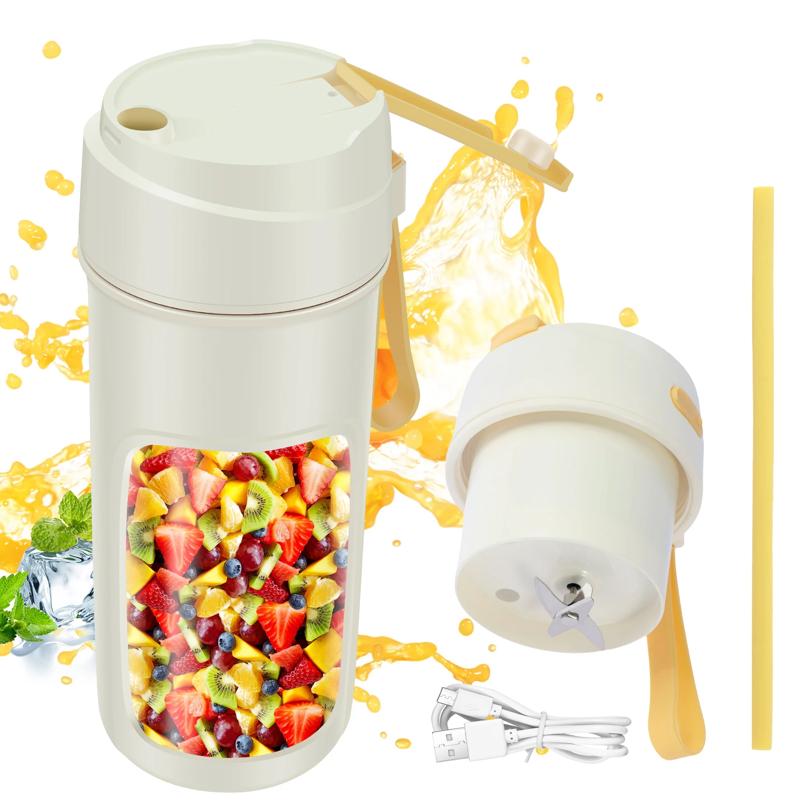 

Portable Blender 1500mAh Rechargeable Blender Juicer Cup 18000 rpm Mini Blender with 6 Stainless Steel Blades and Straw 500ml