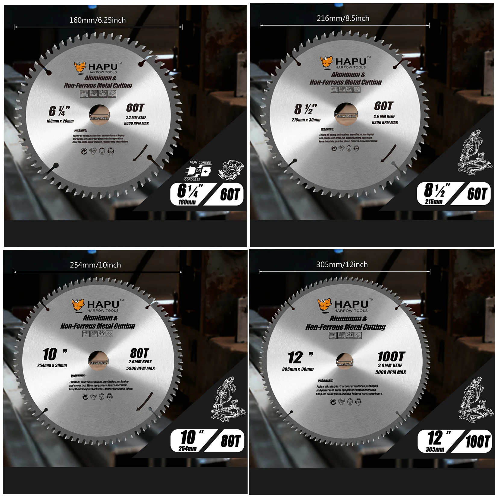 HAPU TCT Circular Saw Blade For Aluminum Non-Ferrous Metal 160/216/254/305mm 60/80/100T Carbide Cutting Disc for Miter Saw Cut