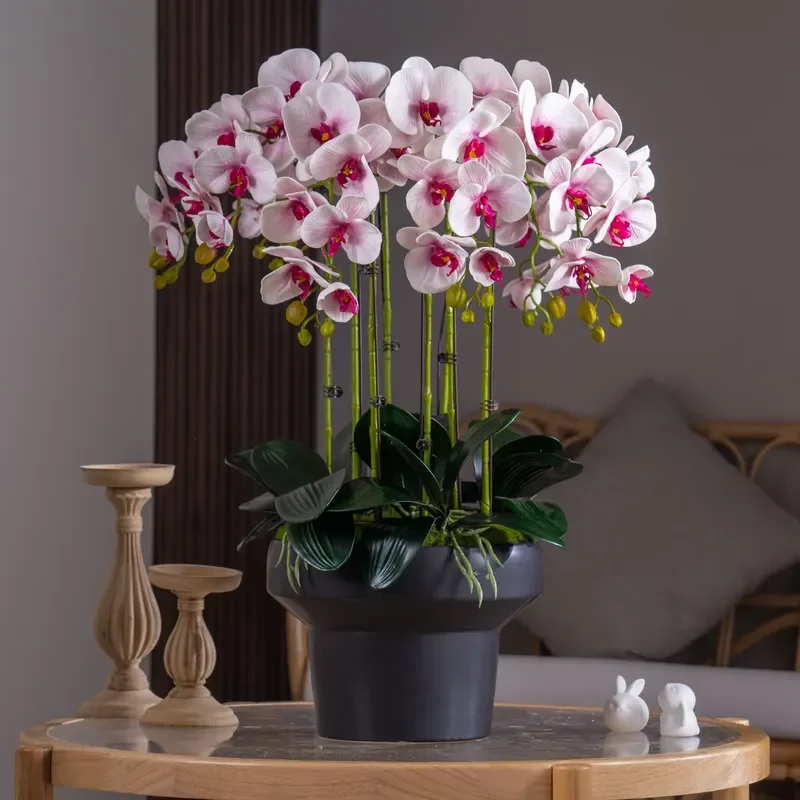 Realistic Artificial Orchid Potted Plant Fake Phalaenopsis Flowers for Home Garden Wedding Party Decoration 8 Colors