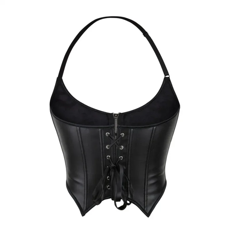 Corsetto in pelle da donna Crop Top Sexy Overbust Lace up Zipper Steampunk Bustier dimagrante Body Shaper Korsett