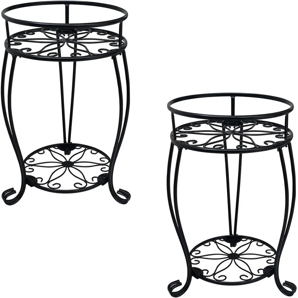 

2-Pack 19.2 Metal Plant Stand, 2-Tier Potted Rack for Indoor/Outdoor, Black
