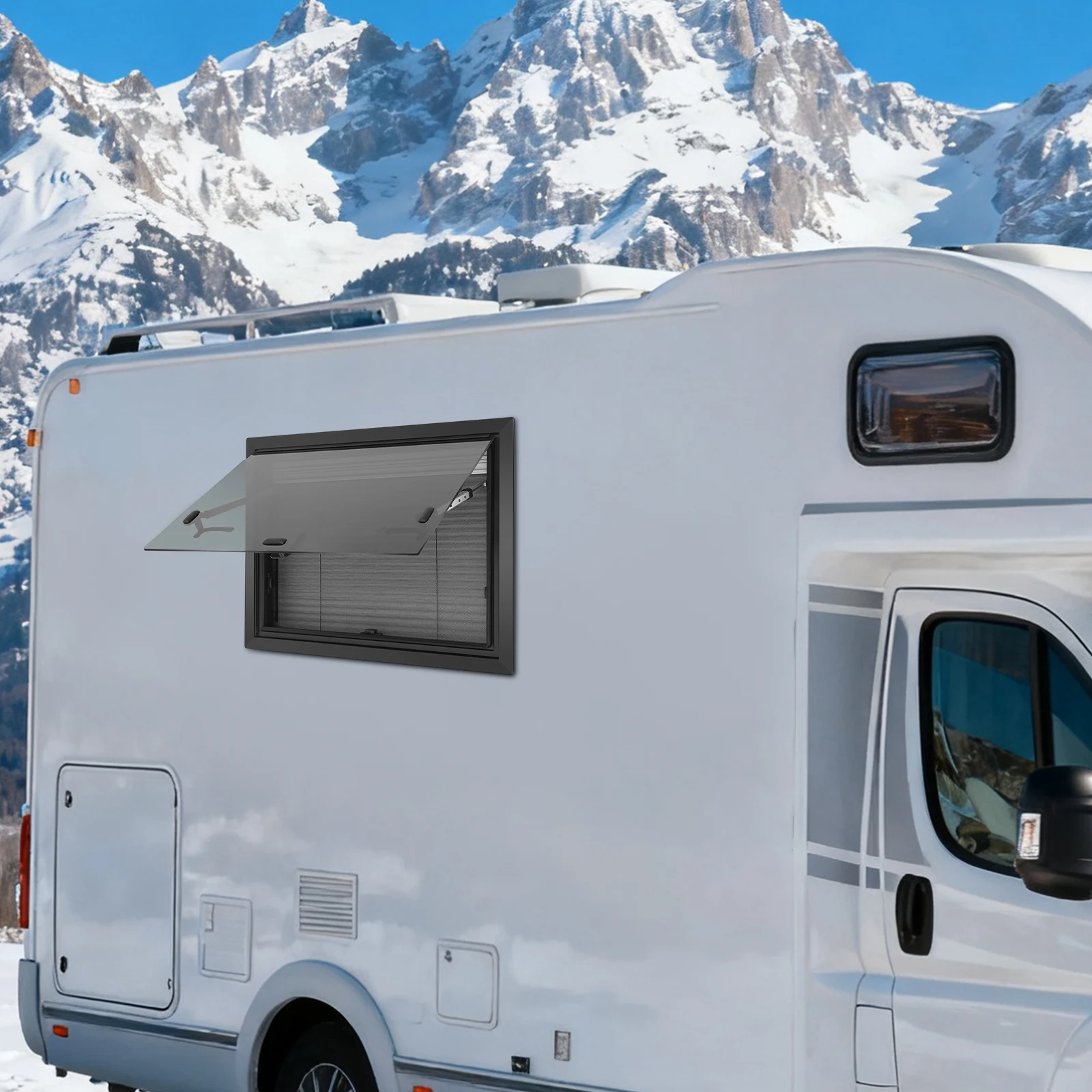 RV Window, RV External Window, Motorhome Push Out Window, Aluminum Alloy Tempered Glass, 60x45cm, Hydraulic Hinge, Privacy Shade, Camper Van Replacement Part